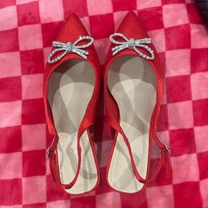 Elegant Red Women's Slingback Shoes with Bow Detail